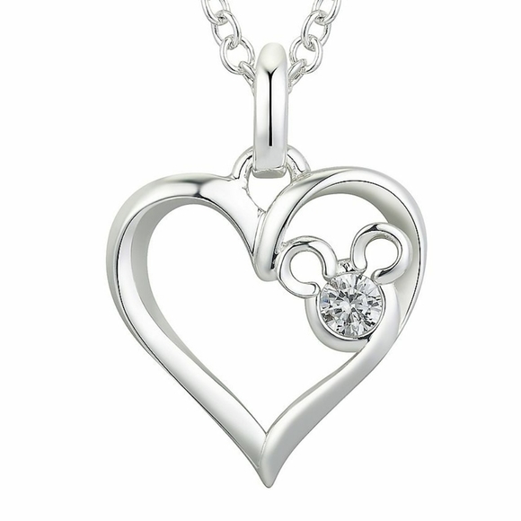 Disney's Mickey Mouse I Love Mickey Silver Cubic Zirconia Heart Necklace NWT - Picture 2 of 12